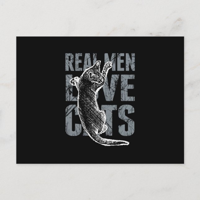 Real Men Love Cats in Distressed Style Postcard (Front)