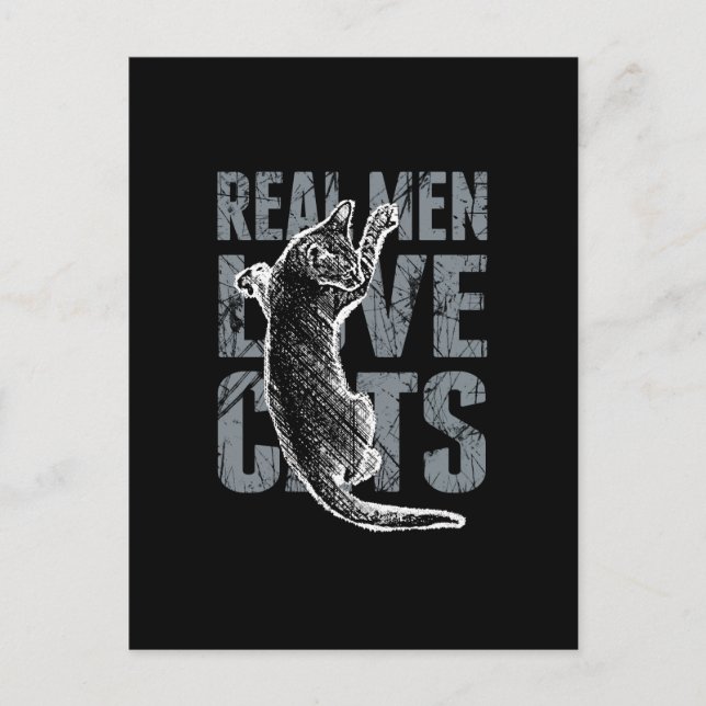 Real Men Love Cats in Distressed Style Postcard (Front)