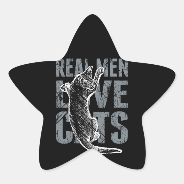 Real Men Love Cats in Distressed Style Star Sticker (Front)