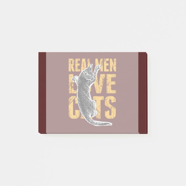 Real Men Love Cats on burgundy red Post-it Notes (Front)