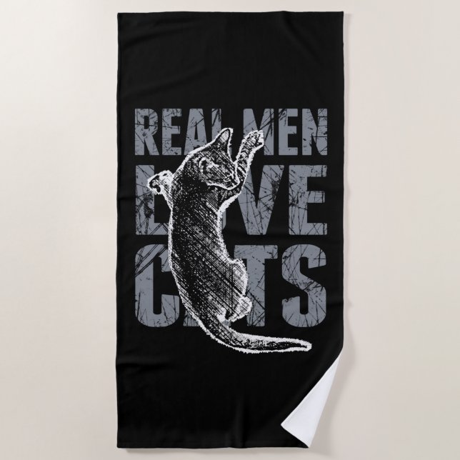 Real Men Love Cats Scratchy Style Beach Towel (Front)