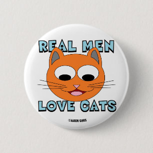 REAL MEN LOVE CATS Smiling Cat Face 2 Inch Round Button