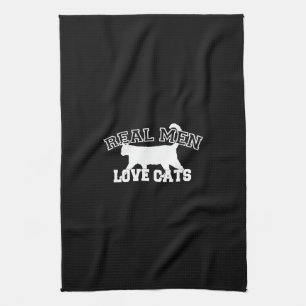 Real Men Love Cats White Silhouette Kitchen Towel