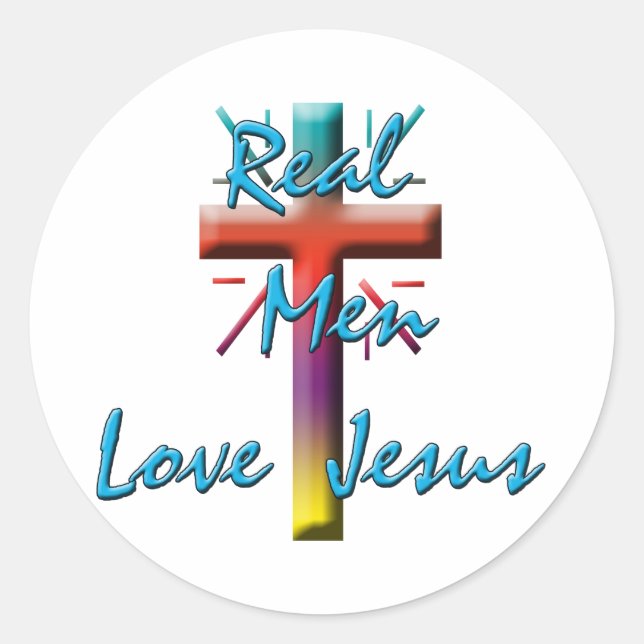 REAL MEN LOVE JESUS CLASSIC ROUND STICKER (Front)
