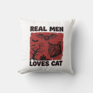 Real Men Loves Cat Halloween Vintage Cat Shirt Des Throw Pillow