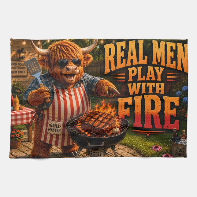 Real Men Play with Fire Kitchen Towel (Horizontal)