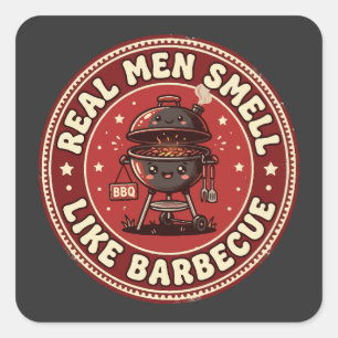 Real Men Smell Like Barbecue Retro Grilling Square Sticker