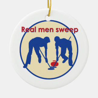 Real Men Sweep! Curling Ceramic Ornament