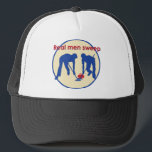 Real Men Sweep! Curling Trucker Hat<br><div class="desc">Show your love for the game with this "Real Men Sweep" trucker hat. It shows a silhouette of two man sweeping a rock. This hat will make a great gift for any curling fan!</div>