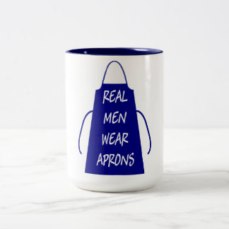 Real Men Wear Aprons (Blue) Two-Tone Coffee Mug