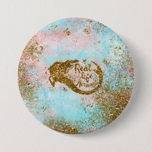 Real Mermaid Life- Glitter Gold Mermaid 3 Inch Round Button