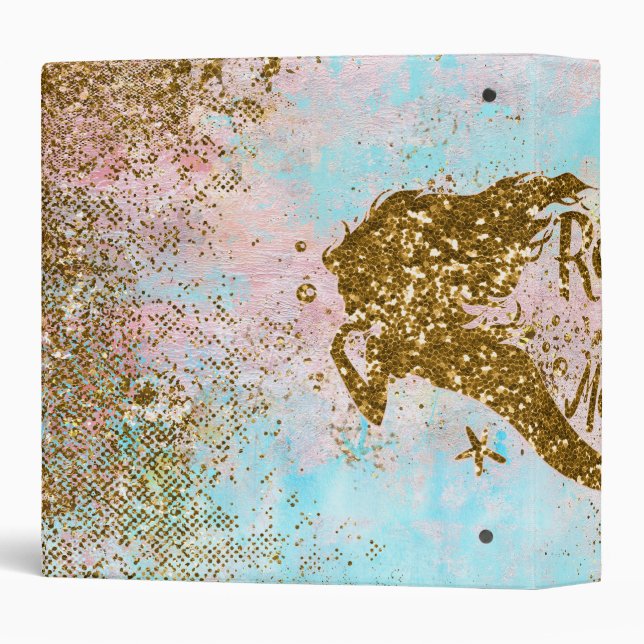 Real Mermaid Life- Glitter Gold Mermaid Binder (Back/Spine)
