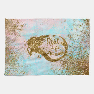 Real Mermaid Life- Glitter Gold Mermaid Kitchen Towel