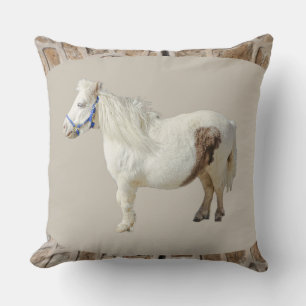 Real miniature pony mini WHITE HORSE small animal Throw Pillow
