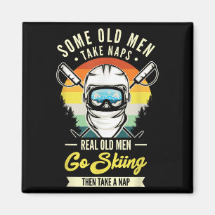 Real Old Men Go Skiing Funny Ski Lovers Retro Magnet