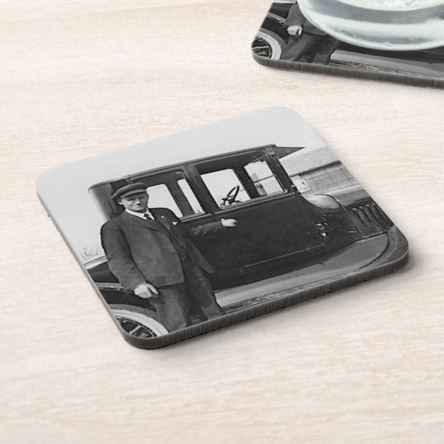 Real Photo Antique Car with Owner Coaster (Left Side)