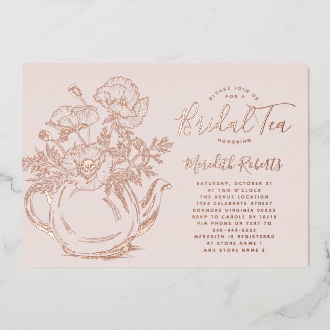 Real Rose Gold Floral Teapot Bridal Shower Tea (Front)