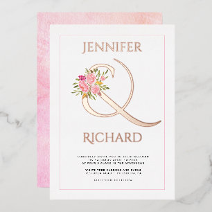 Real rose gold foil ampersand, pink roses wedding 