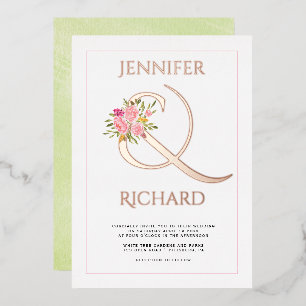 Real rose gold foil ampersand, roses green wedding