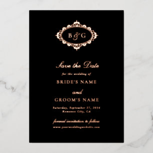 Real Rose Gold Foil Black Wedding Save the Date