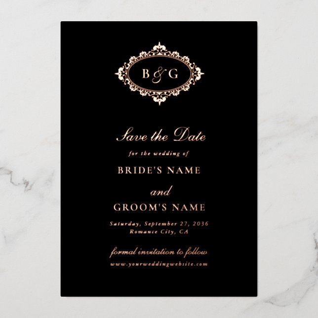Real Rose Gold Foil Black Wedding Save the Date  (Front)
