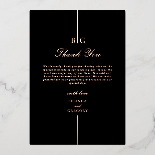 Real Rose Gold Foil Black Wedding Thank You (Front)