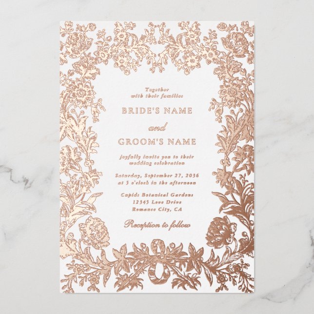 Real Rose Gold Foil Elegant Floral Wedding (Front)