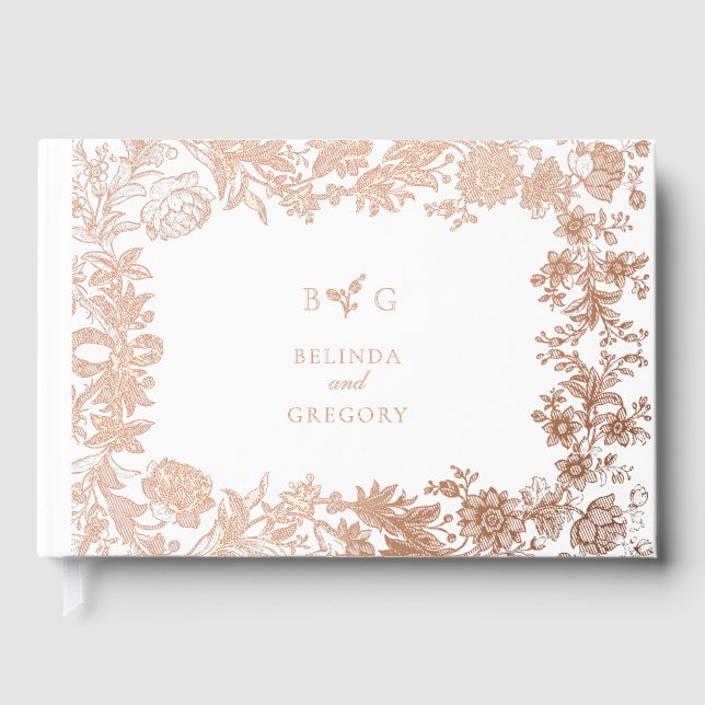 Real Rose Gold Foil Floral Botanical Wedding Guest Book (Front)