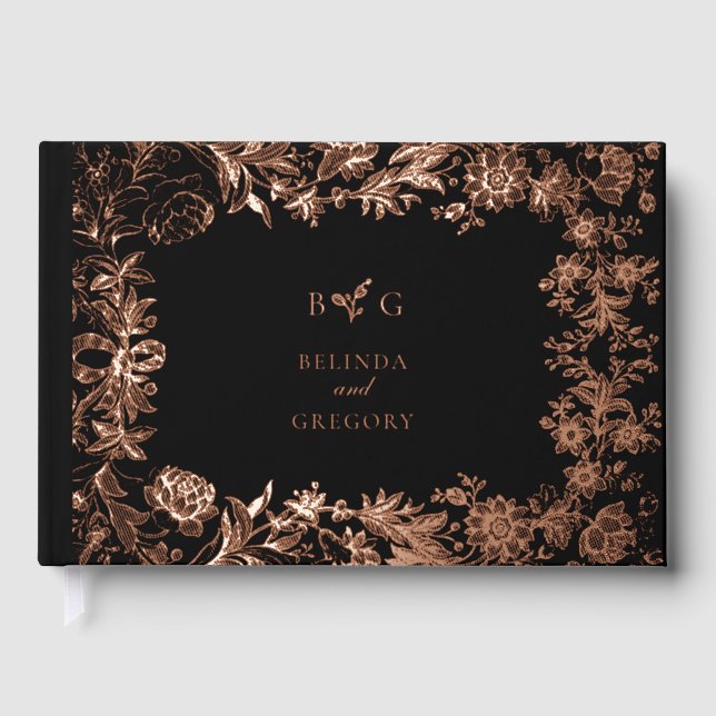 Real Rose Gold Foil Floral Botanical Wedding Guest Book (Front)