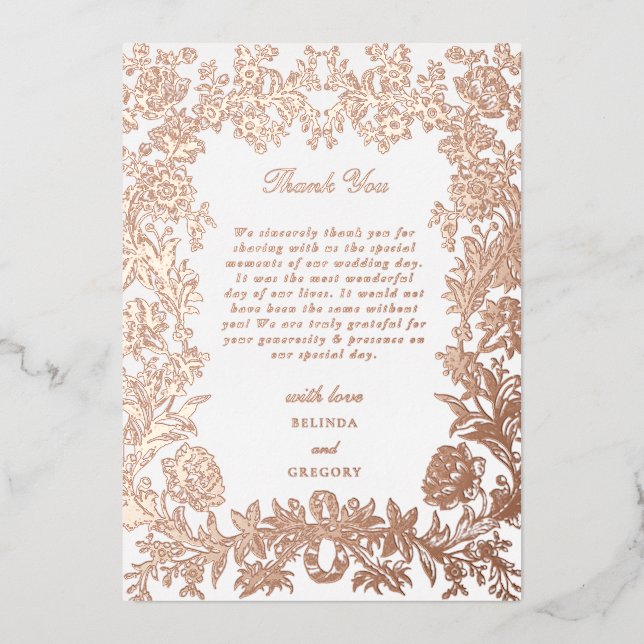 Real Rose Gold Foil Floral Wedding Thank You (Front)