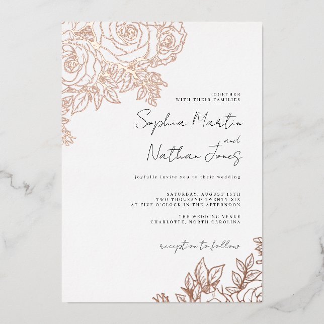 Real Rose Gold Foil Lush Rose Wedding  (Front)