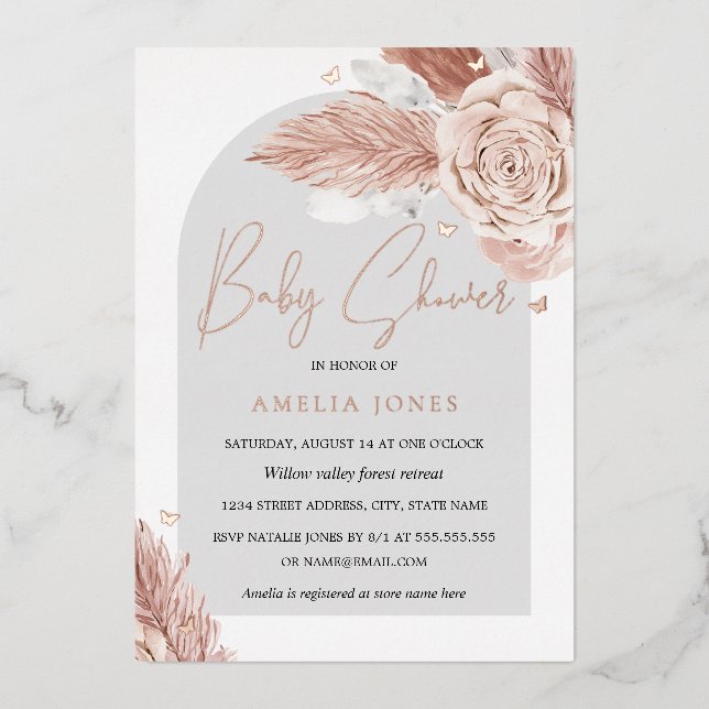 REAL ROSE GOLD FOIL Pink Floral Arch Baby Shower (Front)