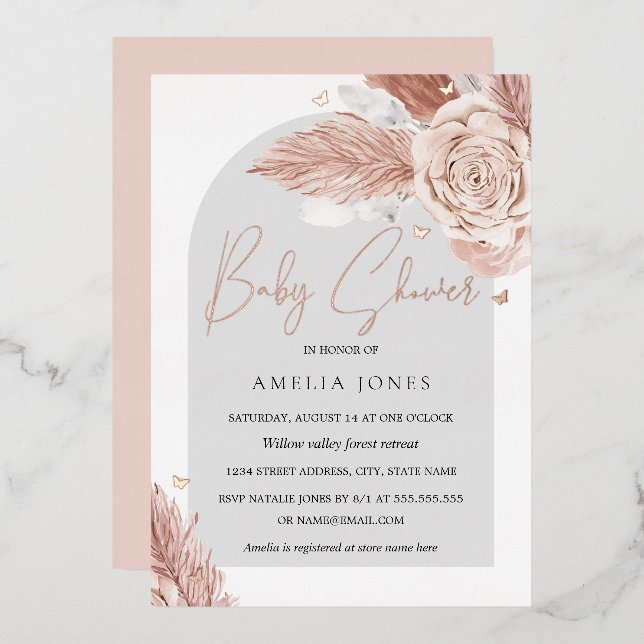 REAL ROSE GOLD FOIL Pink Floral Arch Baby Shower F (Front/Back)