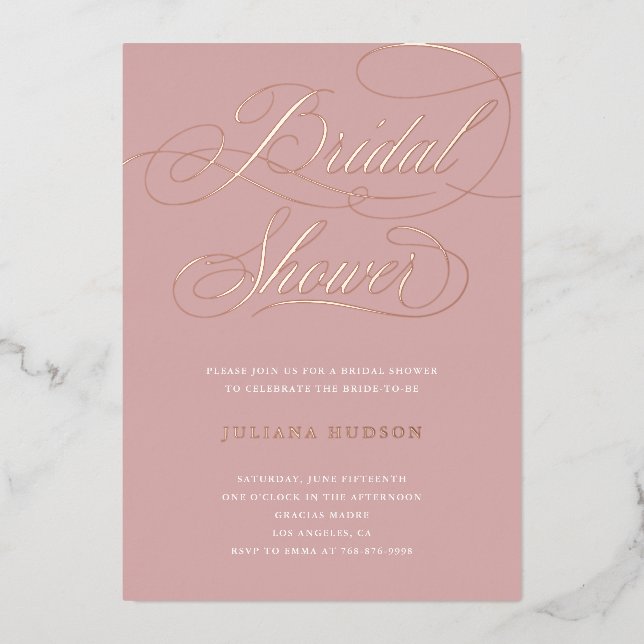 Real Rose Gold Foil Script Bridal Shower Invite (Front)