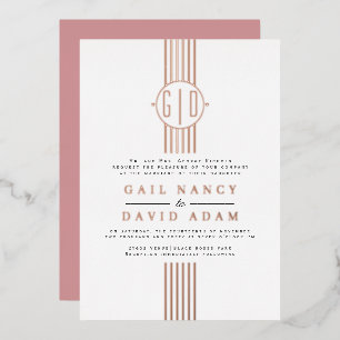 Real rose gold foil stripes, monogram wedding
