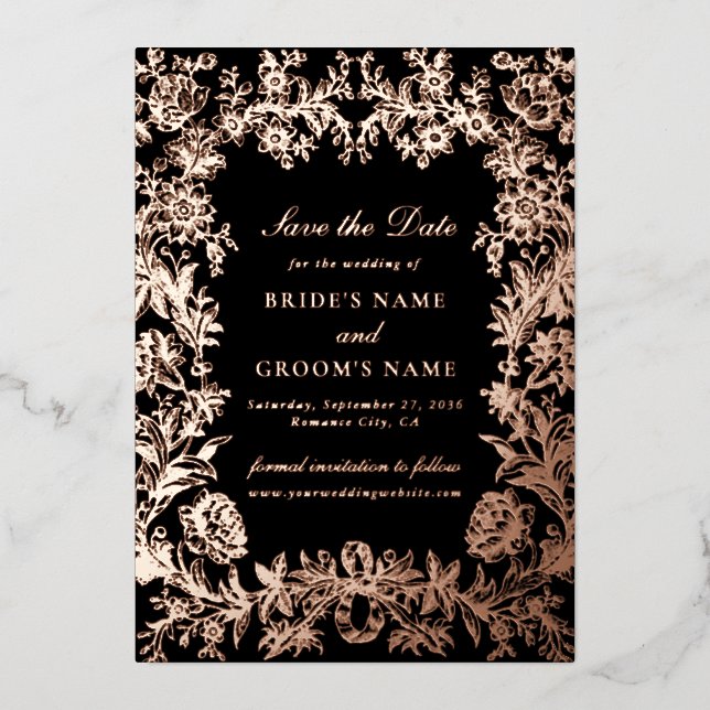 Real Rose Gold Foil Wedding Save the Date Card (Front)