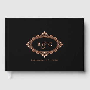 Real Rose Gold Foil Wreath Elegant Black Wedding Guest Book
