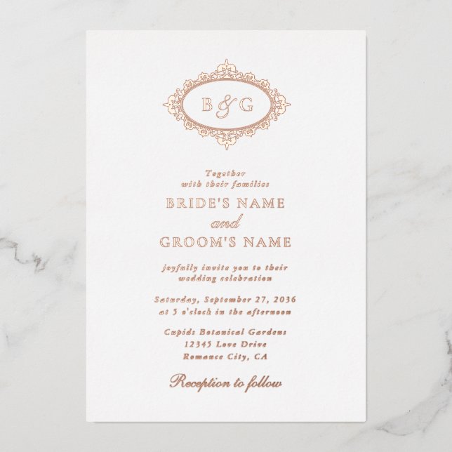 Real Rose Gold Foil Wreath Monogram Wedding (Front)