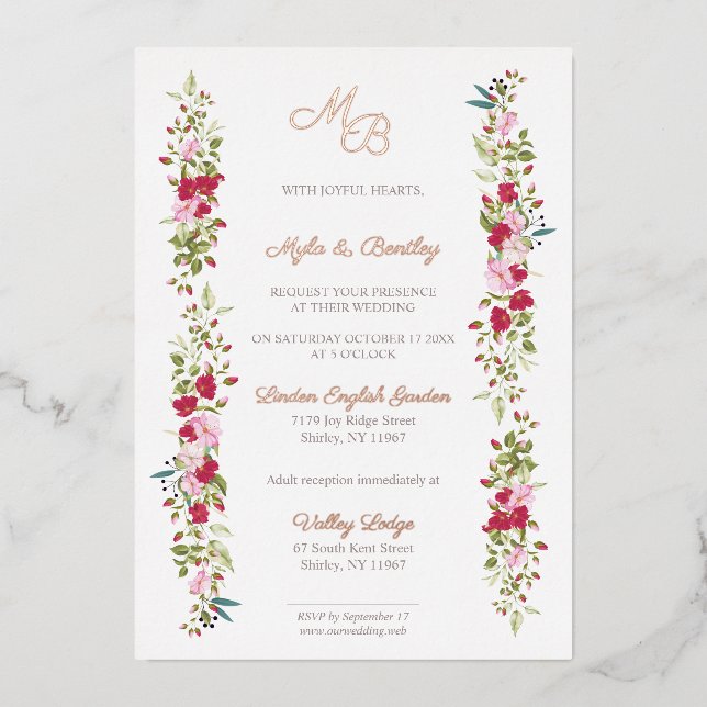 Real Rose Gold Red and Pink Floral Garland Initial (Front)