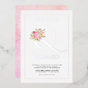 Real silver foil ampersand and pink roses wedding 