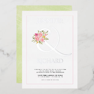 Real silver foil ampersand, roses green wedding