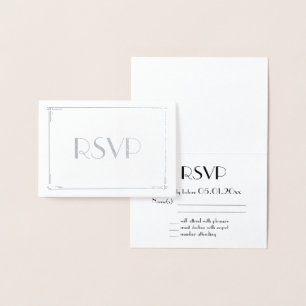 Real Silver Foil Art Deco Wedding RSVP Cards 3.5x5