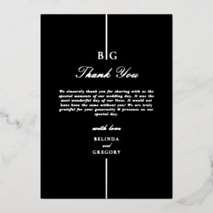 Real Silver Foil Black Monogram Wedding Thank You