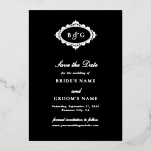 Real Silver Foil Black Wedding Save the Date 