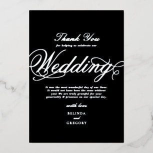 Real Silver Foil Black Wedding Thank You