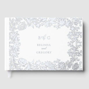 Real Silver Foil Elegant Floral Botanical Wedding Guest Book
