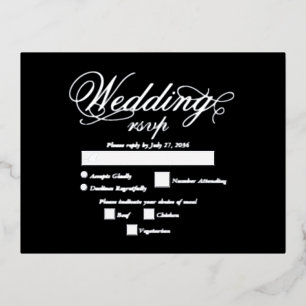 Real Silver Foil Elegant Luxury Black Wedding RSVP Invitation Postcard