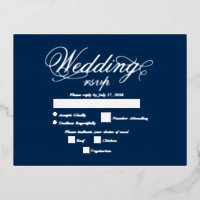 Real Silver Foil Elegant Luxury Blue Wedding RSVP