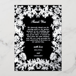 Real Silver Foil Floral Black Wedding Thank You