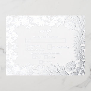 Real Silver Foil Floral Botanical Wedding RSVP Invitation Postcard